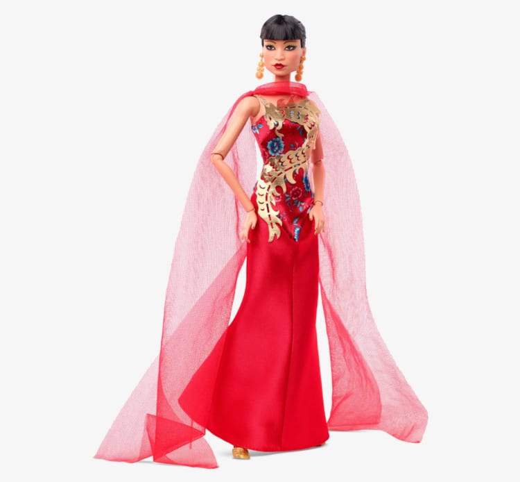 Anna May Wong Barbie Doll in a red dress