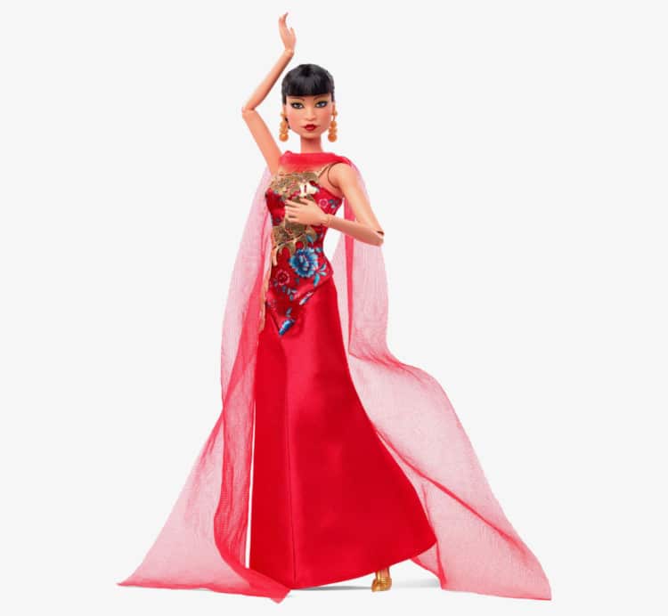 Anna May Wong Barbie Doll in a red dress