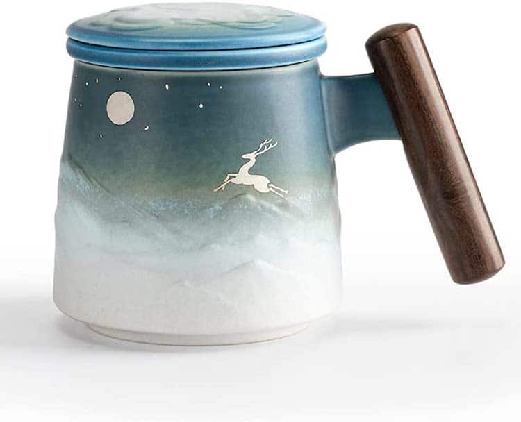 Ceramic Tea Mug with Loose Leaf Infuser and Lid