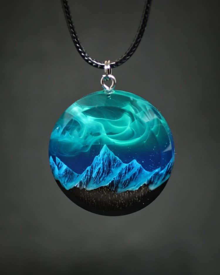Aurora Borealis Resin and Wood Necklace