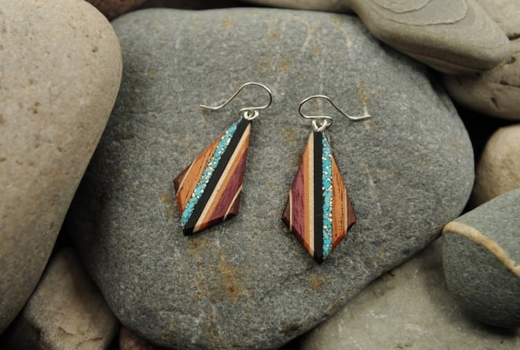 Turquoise and Wood Statement Earrings